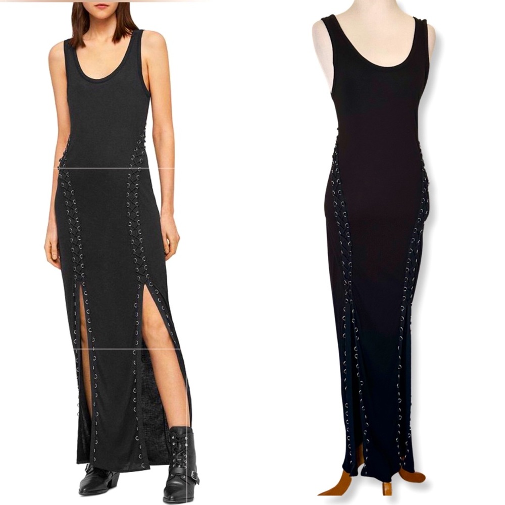 AllSaints Daner Lace-up Maxi Slits Dress
